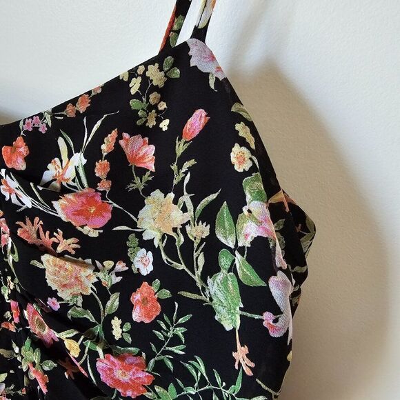 EUC FOREVER 21 FLORAL SPAGHETTI STRAP MIDI DRESS RUCHED RUFFLED SIZE LARGE - Picture 8 of 14